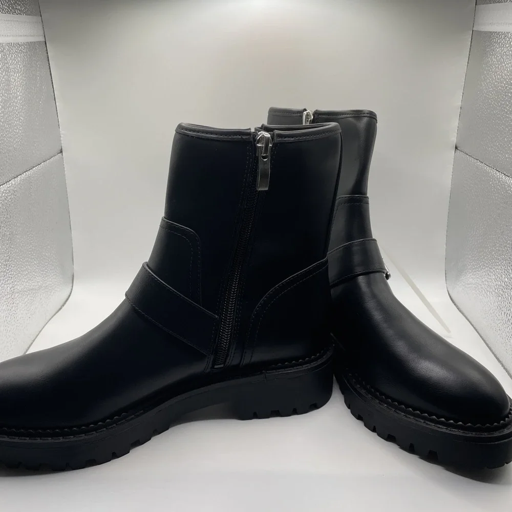 Goth Streetwear Nordstrom Rack Biker Booties Ladies 6.5 Faux Black Leather NWT